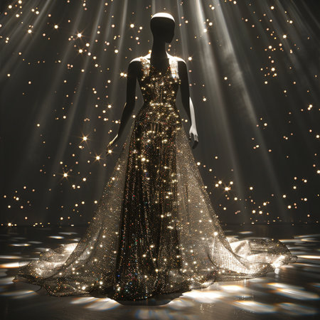 Fashion photo of a mannequin in a shiny evening dressの素材