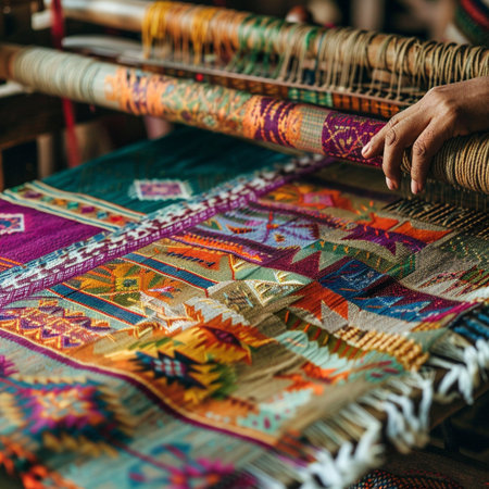 Handmade woven fabrics in the local village of Mae Salong, Thailand.の素材