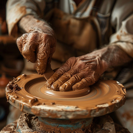 Hands of a potter, creating an earthen jarの素材