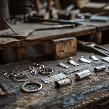 Jewelry tools on a table in a workshop. Selective focus.の素材