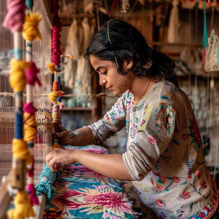 Old woman weaving silk cloth at traditional weaving loom in Thailand.の素材