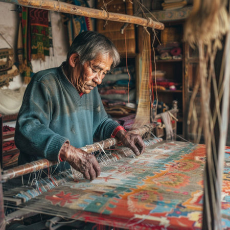 Old man weaving with loom in Bagan, Myanmar (Burma)の素材