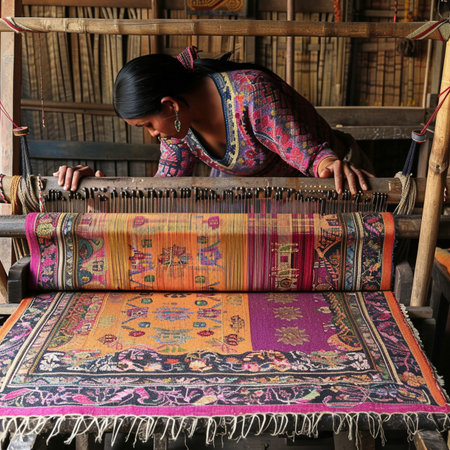 Unidentified woman weaving silk fabricの素材