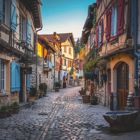 Street in the old town of Colmar, Alsace, Franceの素材