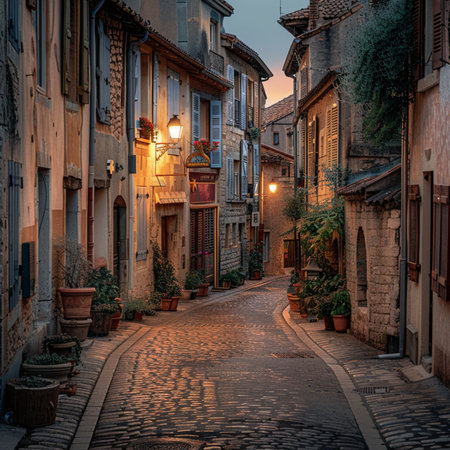 Old street in Montmartre, Paris, France at sunset.の素材