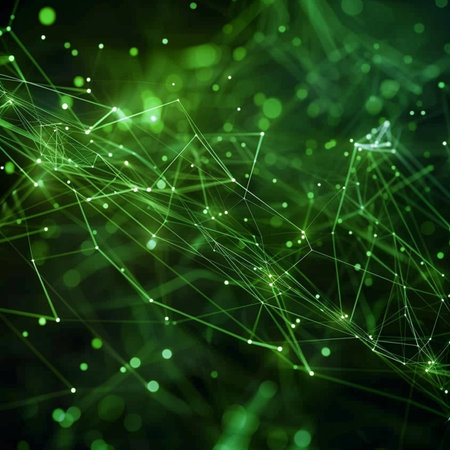 Abstract green background with connection lines and dots. 3d rendering.の素材