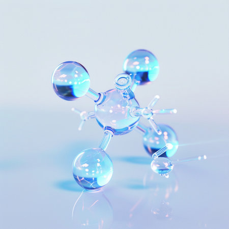 molecular structure on a blue background. 3d illustration.の素材
