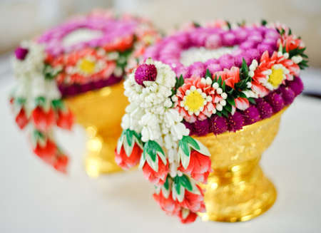 Thai flower garland for Thai wedding ceremonyの写真素材