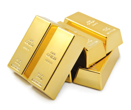 Gold bullion bars stacked on top of each other