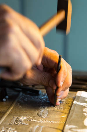 Close-up manufacturing of silver handicraftsの写真素材