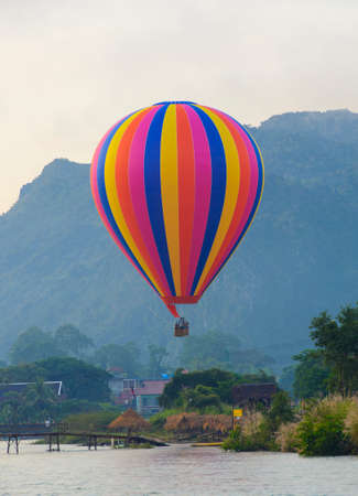 Colorful hot air balloon at Vang Vieng, Laosの写真素材