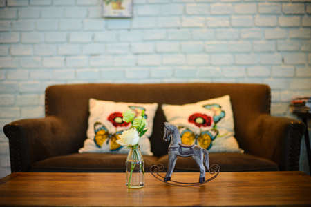 Beautiful living room with sofa and pillowsの写真素材