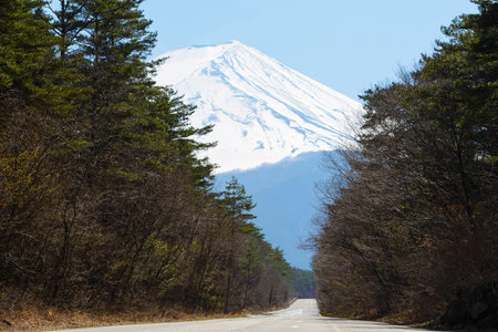 Empty road to the fuji mountains