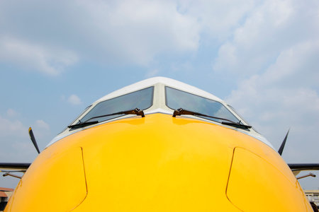 Nose view of turboprop airplane
