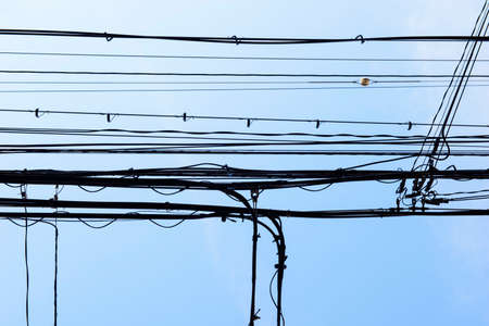 Power line with blue skyの写真素材