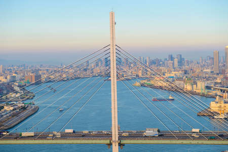 Aerial view of rope bridgeの写真素材