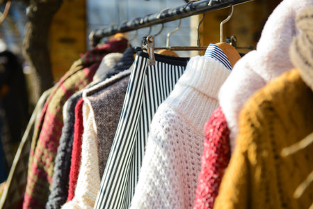 Winter shirts hanger on the clothesline