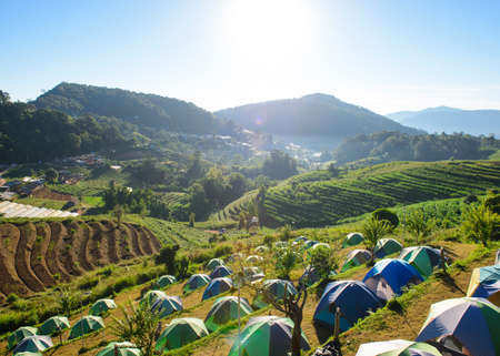 Tent city on the mountain at Thailandの写真素材