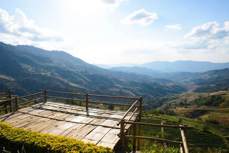 Viewpoint wood terrace landmark at mountainの写真素材