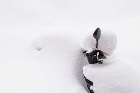 Motorcycle under snow in Japanの写真素材