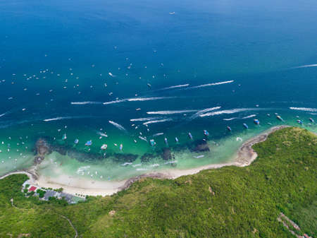 Aerial view of boats around the Ko Lan islandの写真素材