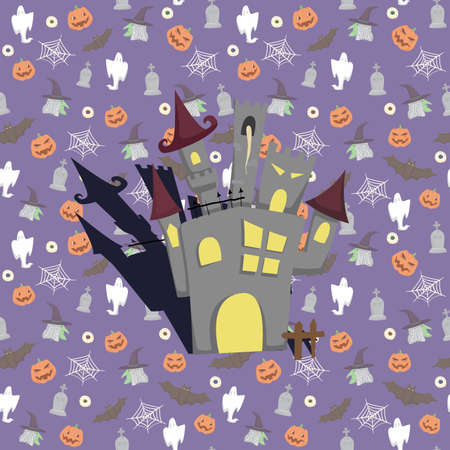 Halloween haunted house design backdrop illustration.のイラスト素材