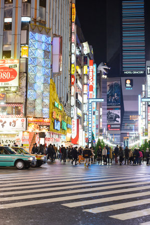 Tokyo, Japan - November 14 , 2017 : The opposite side of this street is Godzilla road famous place in Shinjuku Tokyo Japan ,Godzilla is very popular in movie or animation character.のeditorial素材