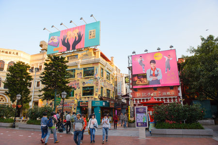 Macau, China - February 15, 2017 : The food street or Rua do Cunha in Taipa Island, Macauのeditorial素材