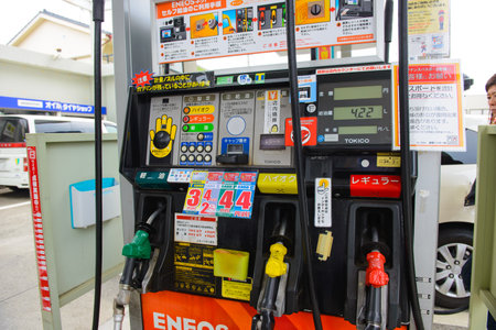 Tokyo, Japan - April 1, 2015 : Eneos gas station. Photo taken on April 1, 2015 at Tokyo, Japanのeditorial素材