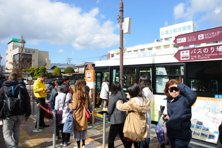 Tokyo, Japan - November 15, 2017 : Bus stop at bus stop the Kawaguchiko stationのeditorial素材