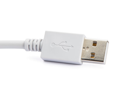 White wire USB. Isolated on white background.