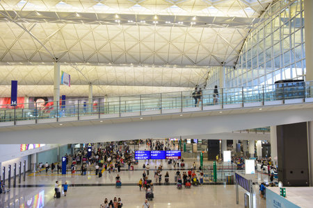 Hong Kong, China - August 15, 2018 : Passenger departure and arrival at Hong Kong airportのeditorial素材