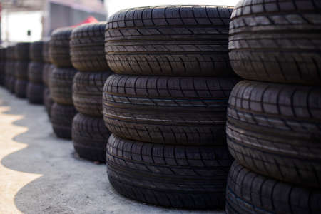Closeup pile of tires textureの写真素材