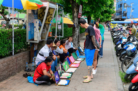 Phuket, Thailand - Jun 16, 2019 : Unidentified asian people buying lotteries at Patong, Phuketのeditorial素材