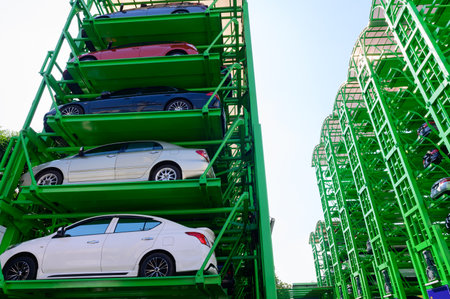 Stacked of mechanical parking lotの写真素材