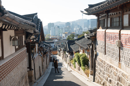 Seoul, Korea - November 4, 2022 : Traditional Korean style architecture at Bukchon Hanok villageのeditorial素材