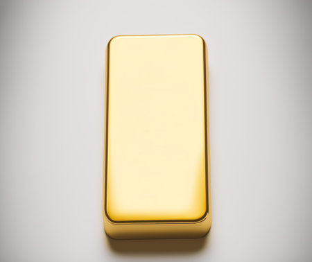 Gold ingot isolated on white backgroundの写真素材