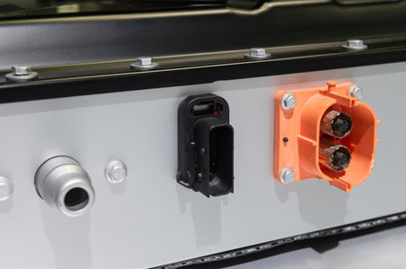 Close-up view of lithium-ion battery connector port