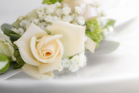 detail of roses and decorative flowers used to celebrate weddingsの写真素材