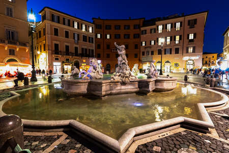 Roma, Italy, 25/11/2019: ancient Neptune Fountain in Navona square, in the tourist zina in the centre of Rome, travel reportageのeditorial素材