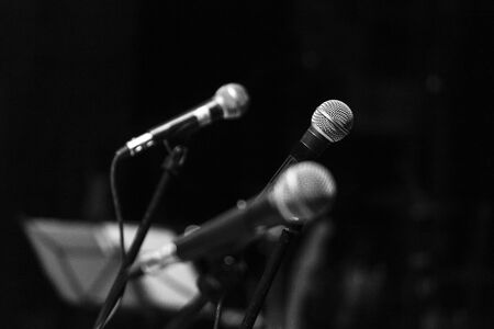 Three microphones used during a musical concert.の写真素材