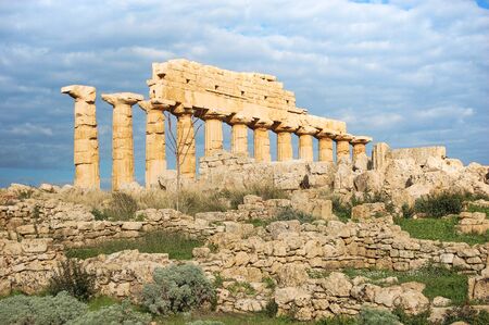 Ancient ruins of the Valley of temples in agrigento, Sicily in Italyの写真素材