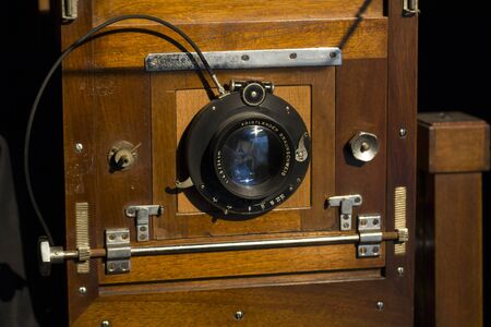 an old vintage camera built in woodの写真素材