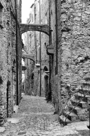 old stone houses of a Ligurian village named bussana vecchiaの写真素材