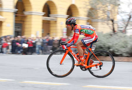 Imperia, IM, Liguria, Italy - March 19, 2016: An important cycling race in a small town in Italy in March. The name of the competition is Milano-Sanremo 2017のeditorial素材