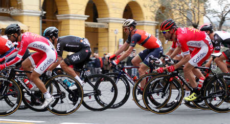 Imperia, IM, Liguria, Italy - March 19, 2016: An important cycling race in a small town in Italy in March. The name of the competition is Milano-Sanremo 2017のeditorial素材