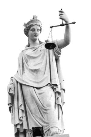 Statue of justice in Piazza del Plebiscito in Naplesの写真素材