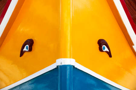 Luzzu, typical Malta boat decorated with the eye of Horusの写真素材