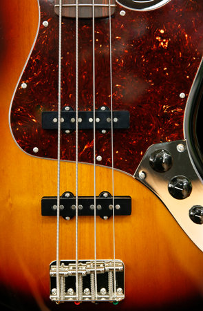 Detail of an electric guitar photographed in front view