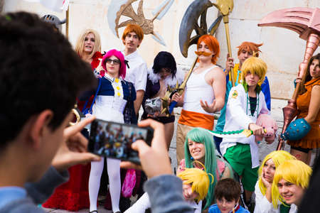 Lucca, Italy, 03/11/2018: Cosplayer disguised as a scary clown during the manifestation of the Lucca Comix 2018のeditorial素材